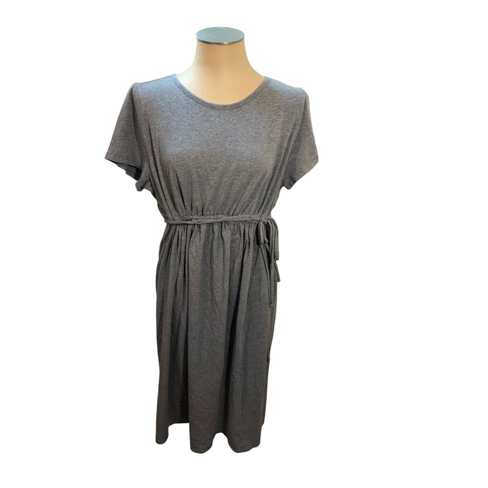 Universal Thread Gray Short Sleeve Drawstring MaternityWaist Midi Dress Womens - Picture 2 of 4